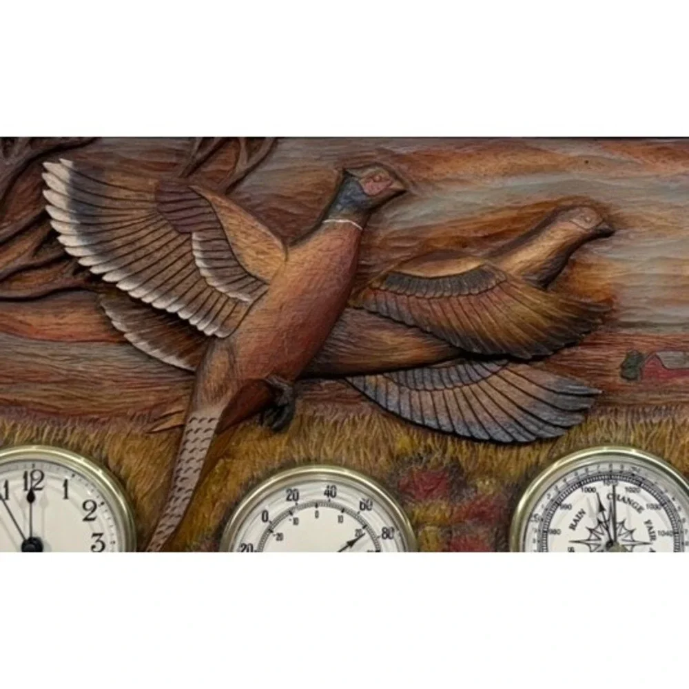 Bridger Trading Company Pheasant Wood Relief Weather Station Clock Barometer